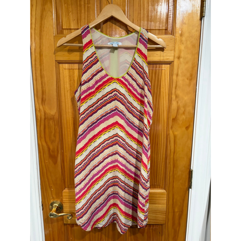 Charlie Jade Chevron Stripe Sleeveless Dress S Multicolor Lime Trim Boho Mini